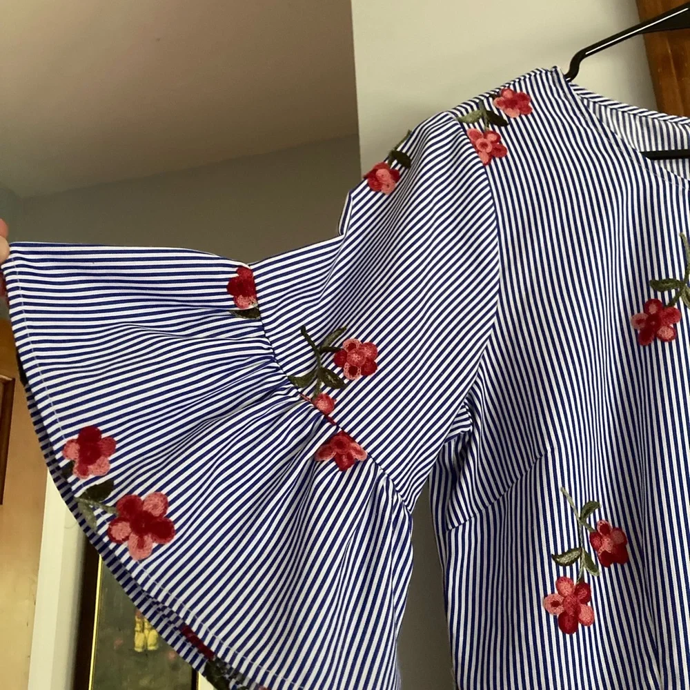 Love Riche Striped Embroidered Ruffle Dress L Large - Picture 3 of 8
